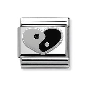 Classic Silver & Black Yin Yang Heart Charm
