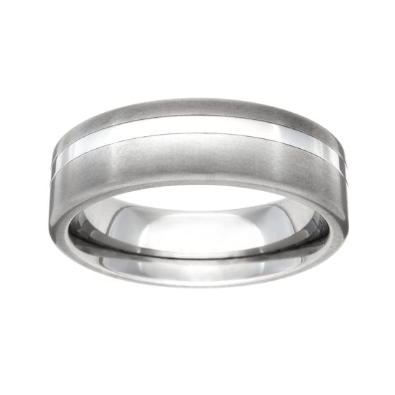Titanium Brushed and Off Centre Stripe 7mm Ring