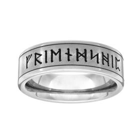 Titanium Brushed Runes 6mm Ring
