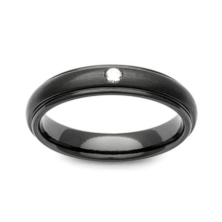 Black Zirconium and Diamond Shoulder Cut 7mm Ring