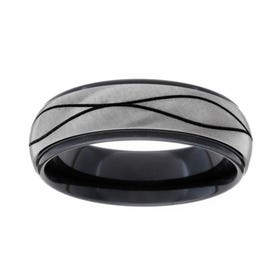Black Zirconium Brushed Titanium Waves 7mm Ring