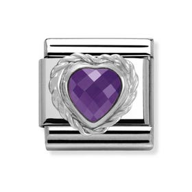 Classic Silver Purple Heart CZ Charm
