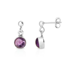 Signature Silver Round Amethyst Drop Earrings