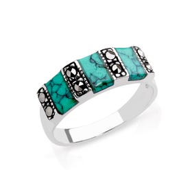 Athena Silver Marcasite & Turquoise Stone Set Ring