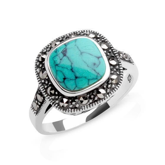 Athena Silver Marcasite & Turquoise Halo Ring