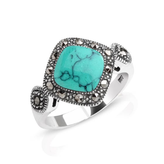 Athena Silver Marcasite & Turquoise Stone Ring