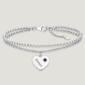 Love Silver & Amethyst Heart Bracelet