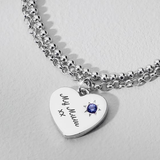 Love Silver & Sapphire Heart Bracelet