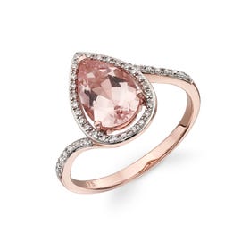 9ct Rose Gold Morganite & Diamond Teardrop Ring
