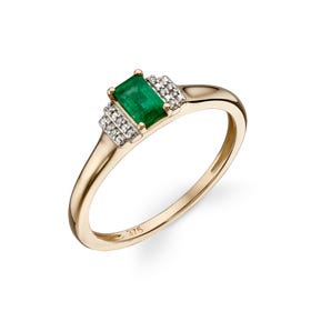 9ct Gold Emerald & Diamond Deco Ring