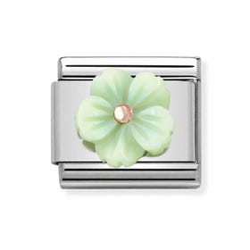 Classic Rose Gold Green Flower Charm