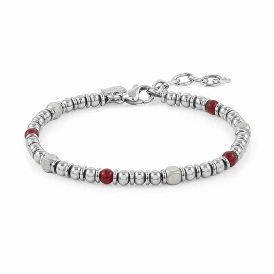 Instinct Stainless Steel Red Agate Bead Bracelet