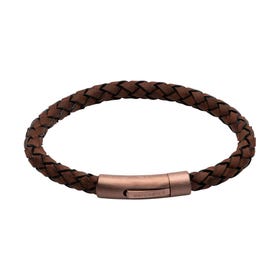 Dark Brown Leather Bracelet with Matte Brown Steel Clasp