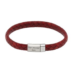 Antique Red Leather Bracelet with Steel Magnetic Clasp