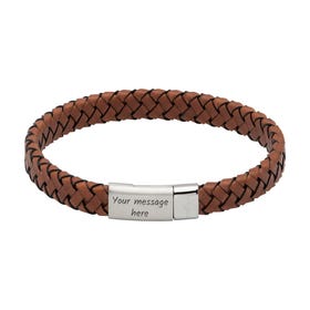 Dark Brown Woven Leather Bracelet with Steel Magnetic Clasp