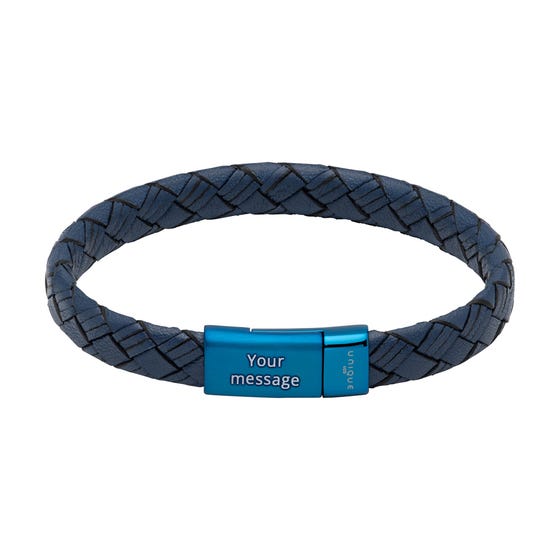 Navy Leather Bracelet with Blue Steel Magnetic Clasp