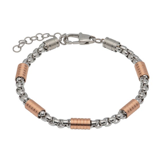 Stainless Steel Link Bracelet with Rose Gold Plating