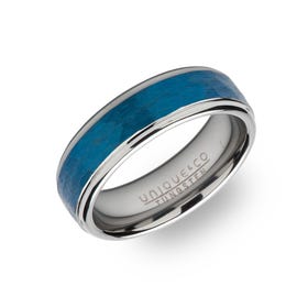 Tungsten Carbide Hammered 7mm Ring with Blue Plating