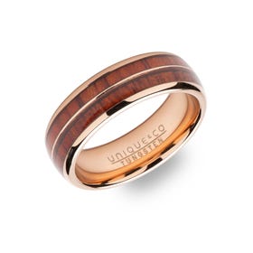 Tungsten Carbide Rose Plated 7mm Ring with Wood Inlay