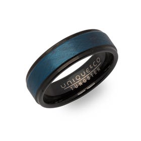 Tungsten Carbide 7mm Ring with Black & Blue Plating