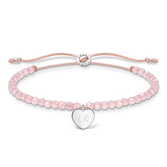 Silver Heart & Pink Beaded Bracelet