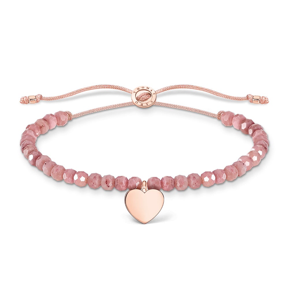 THOMAS SABO Rose Gold Plated Heart & Pink Beaded Bracelet