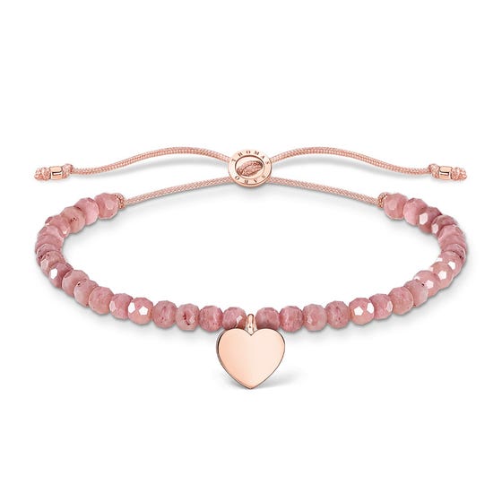 Rose Gold Plated Heart & Pink Beaded Bracelet