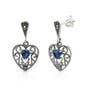 Aurora Silver Marcasite & Sapphire CZ Heart Shape Drop Earrings