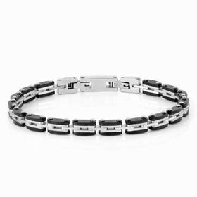 Strong Stainless Steel Link Bracelet with Black PVD Edge