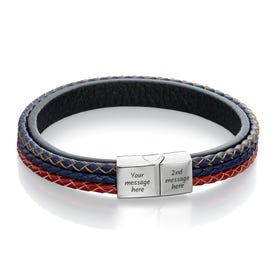 Red, Blue & Black Leather Bracelet