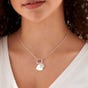 Silver CZ Double Heart T-Bar Necklace