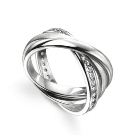 Hera Silver Polished Satin & Pave Russian Wedding Ring