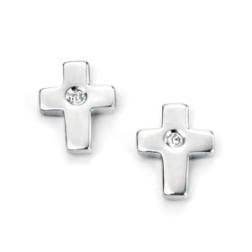 Children's Silver & Diamond Cross Stud Earrings