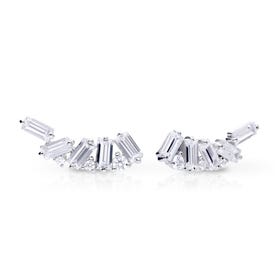 Silver Zirconia Baguette Crawler Earrings