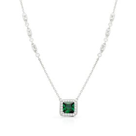 Silver White & Emerald Zirconia Art Deco Style Necklace
