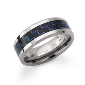 Tungsten Carbide 8mm Ring with Blue & Black Carbon Fibre
