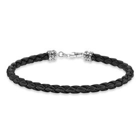Rebel Silver Braided Black Leather Bracelet