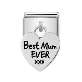 Classic Silver Best Mum Ever Heart Pendant Charm