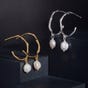 CANDY Cane Gold Plated Silver Freshwater Pearl Hammered Hoop Earrings
