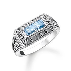 Silver Blue Stone College Ring