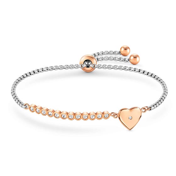 Milleluci Rose Gold Plated Stainless Steel CZ Heart Bracelet