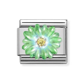 Classic Silver Green Flower with Yellow CZ Charm