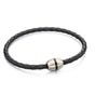 Black Leather Woven Skinny Bracelet with Magnetic Clasp