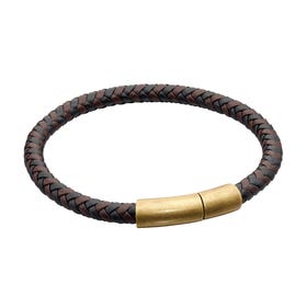 Two Tone Brown Recycled Leather Woven Bracelet