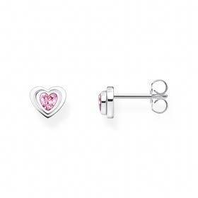 Silver Heart Shape Pink Zirconia Stud Earrings