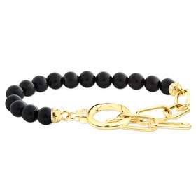 Gold Plated Zirconia & Onyx Ring Clasp Link Bracelet