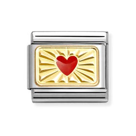 Classic Gold Red Heart with Rays Charm
