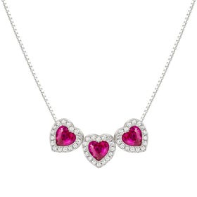 All My Love Silver Red CZ Triple Heart Necklace