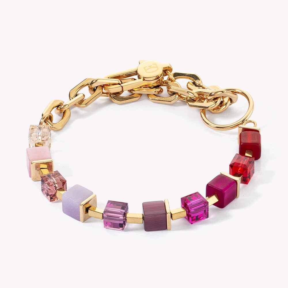 Coeur De Lion DELUXE GEOCUBE Bracelet Gold Plated Purple Red