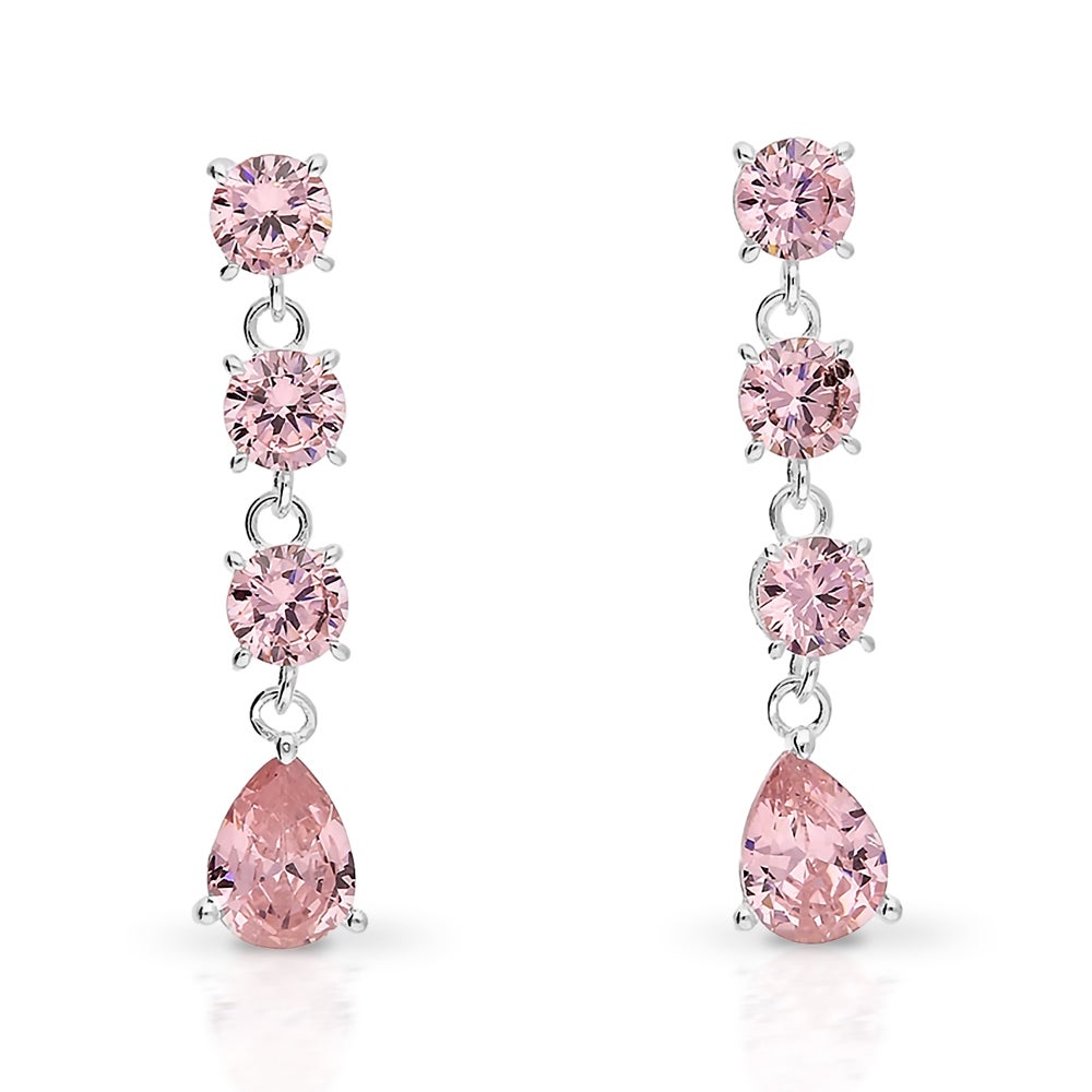 John Greed Signature Silver Pink CZ 4 Dangle Drop Earrings